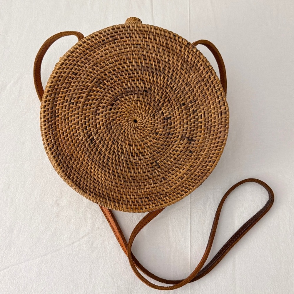 Woven Round Crossbody Bag in Brown - Picture 2 of 11